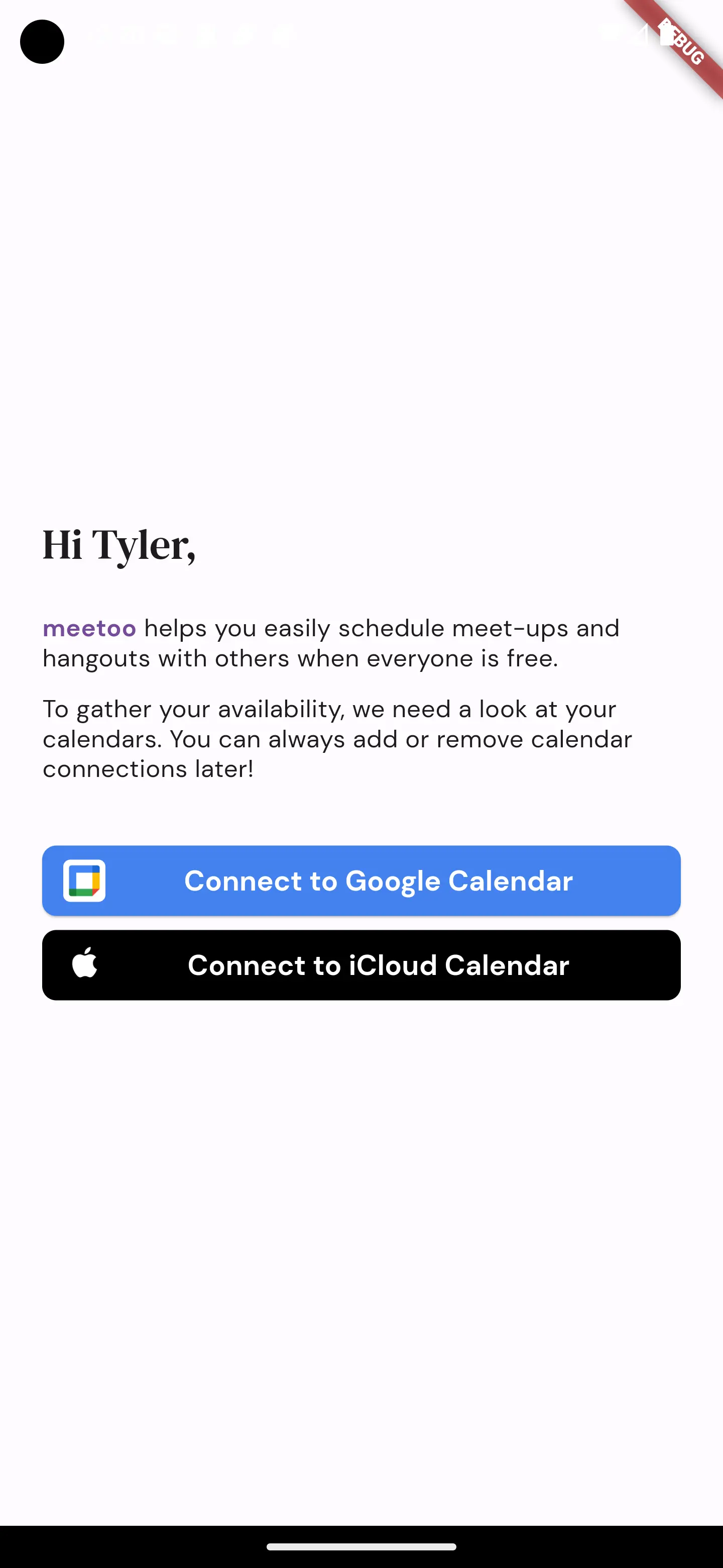 A screenshot of the meetoo calendar connection setup screen