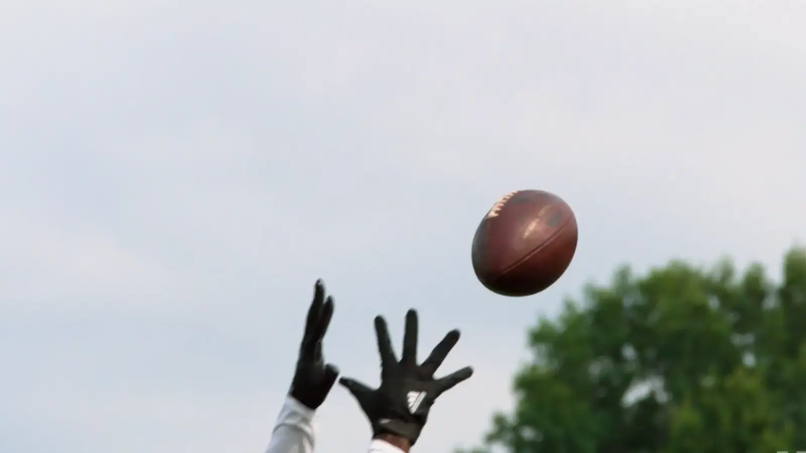 A receiver about to catch the football